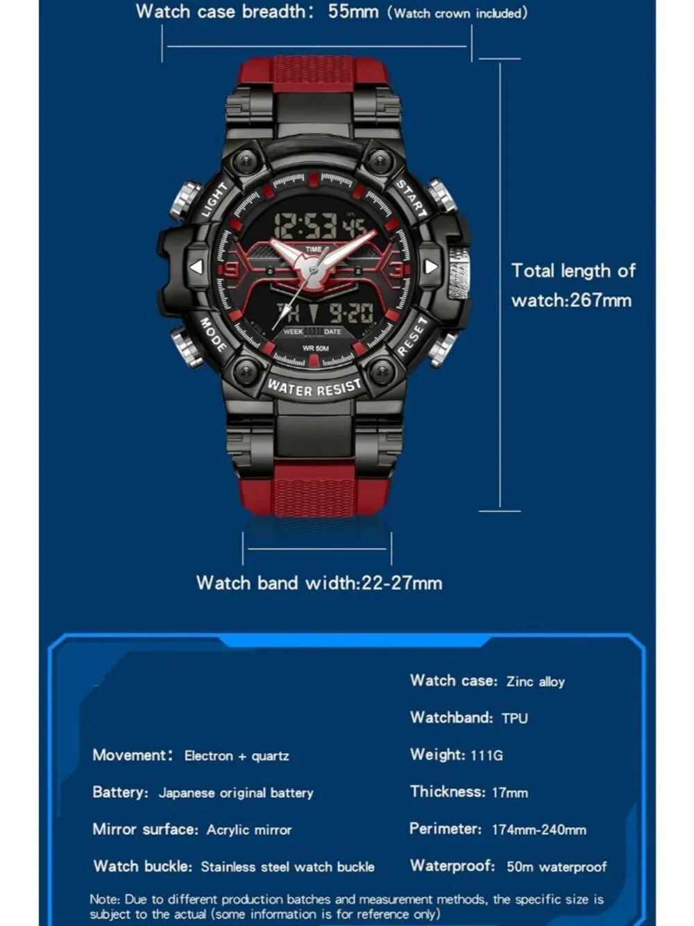 Men's Red Analog Quartz Cool Designer Hombres Unique Electronics Digital Watch